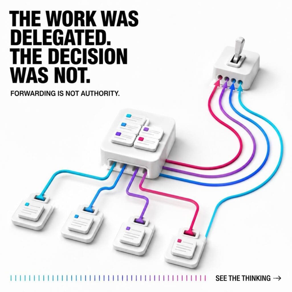 the work was delegated. the decision was not. forwarding is not authority